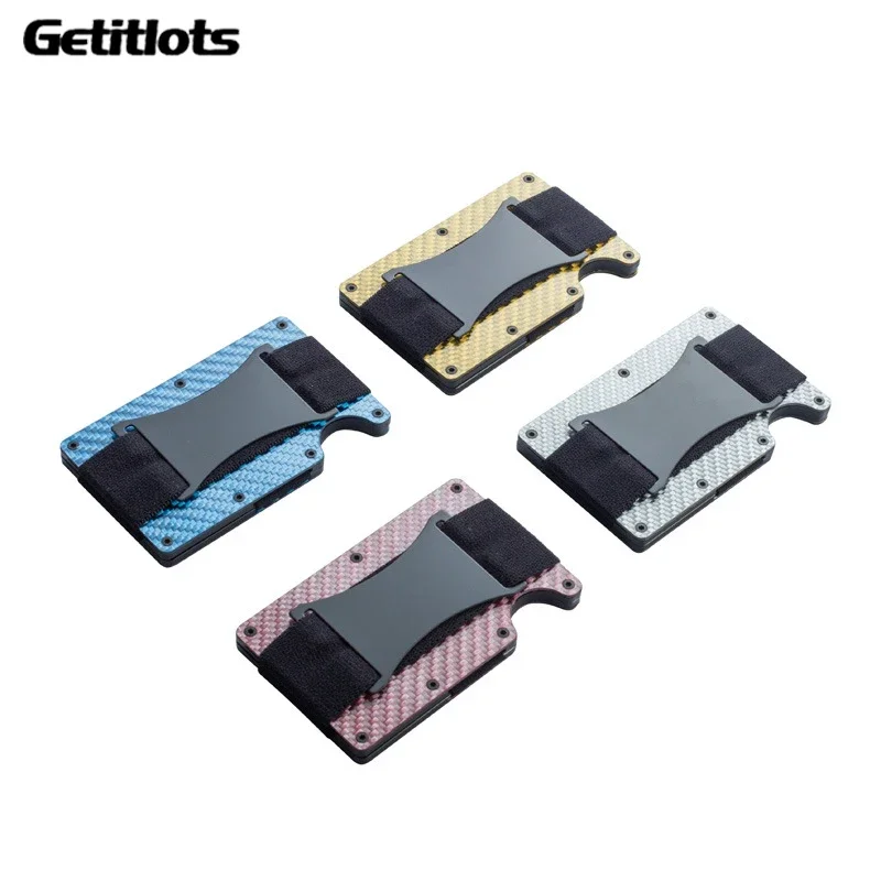 

New Carbon Fiber Card Holder Men RFID Blocking ID Credit Card Holder with Cash Strap Slim Minimalist Business Cardholder Wallet