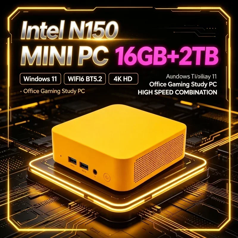 Mini Desktop Pc Intel N150 Processor Windows 11 16GB RAM 2TB SSD WiFi6 BT5.2 Multicolor Compact Small PC Host For Home Office