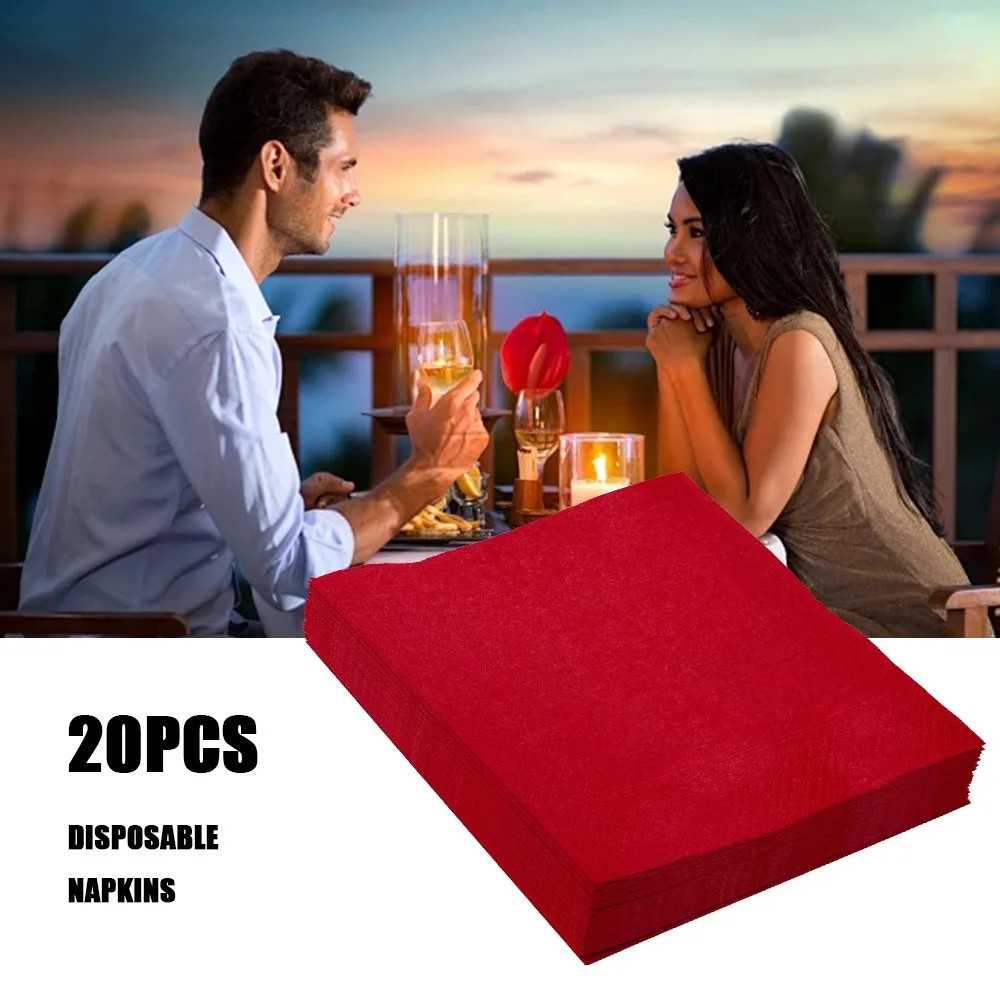 20pcs/lot Red Napkin Soft Fragrance Free Party Table Napkins Paper Cafe Mouth Cloth Hotel Dining Tray Tissues Wholesale