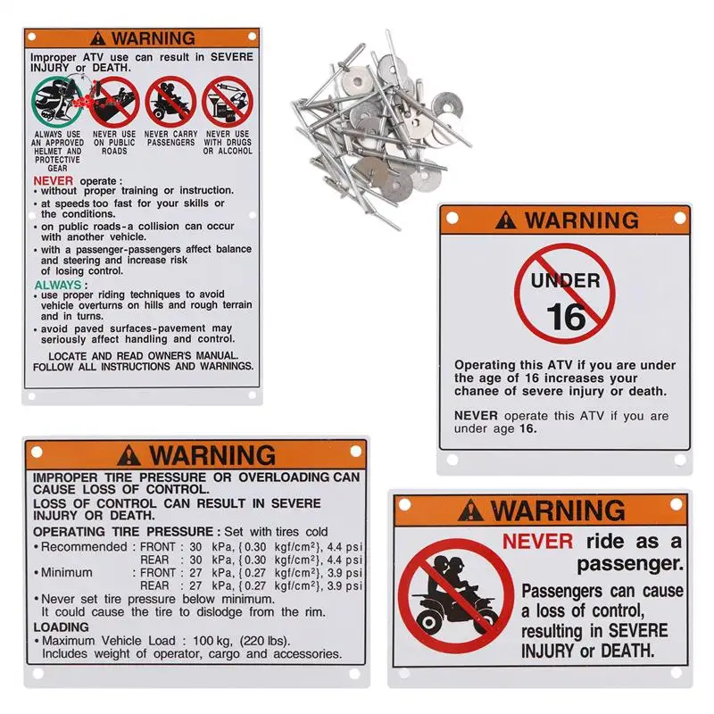A10E-Car Accessories Warning Decals Stickers Labels Aluminum Backed For Yamaha