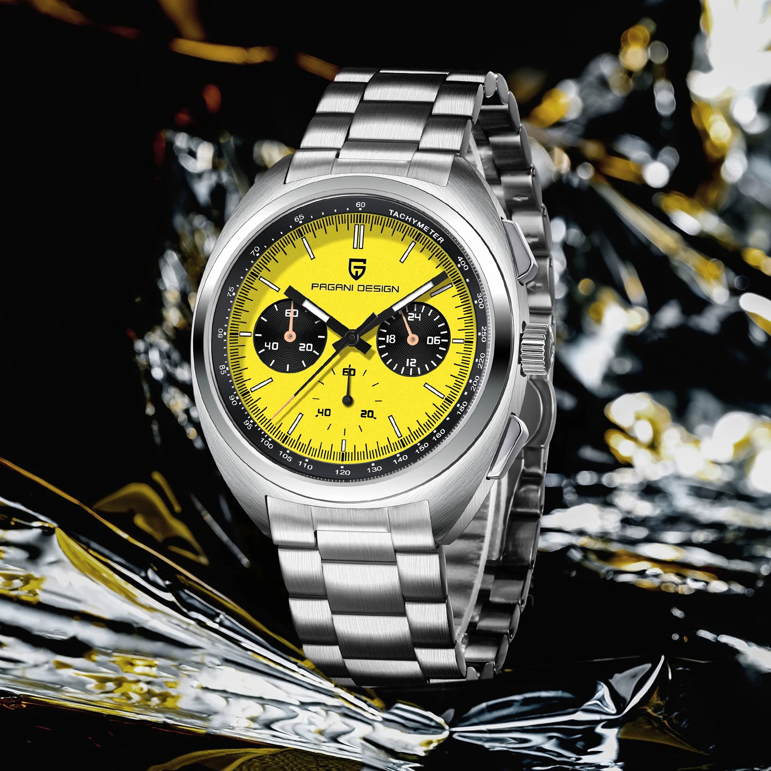 PAGANI DESIGN Men's Watch Yellow Dial Quartz Chronograph Watch Men Japan VK63 Sapphire Glass Wrist Watch Men 2026 New Waterproof