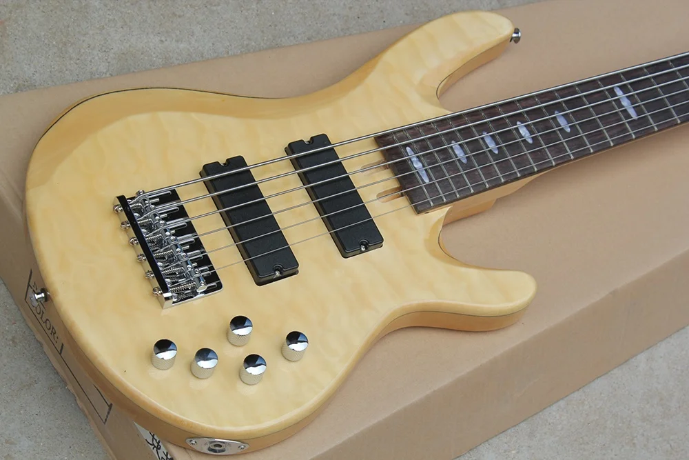 Flyoung Cheap Chinese Guitars Natural Wood Color 6 Strings Electric Bass Guitar Profectional Bass Guitar