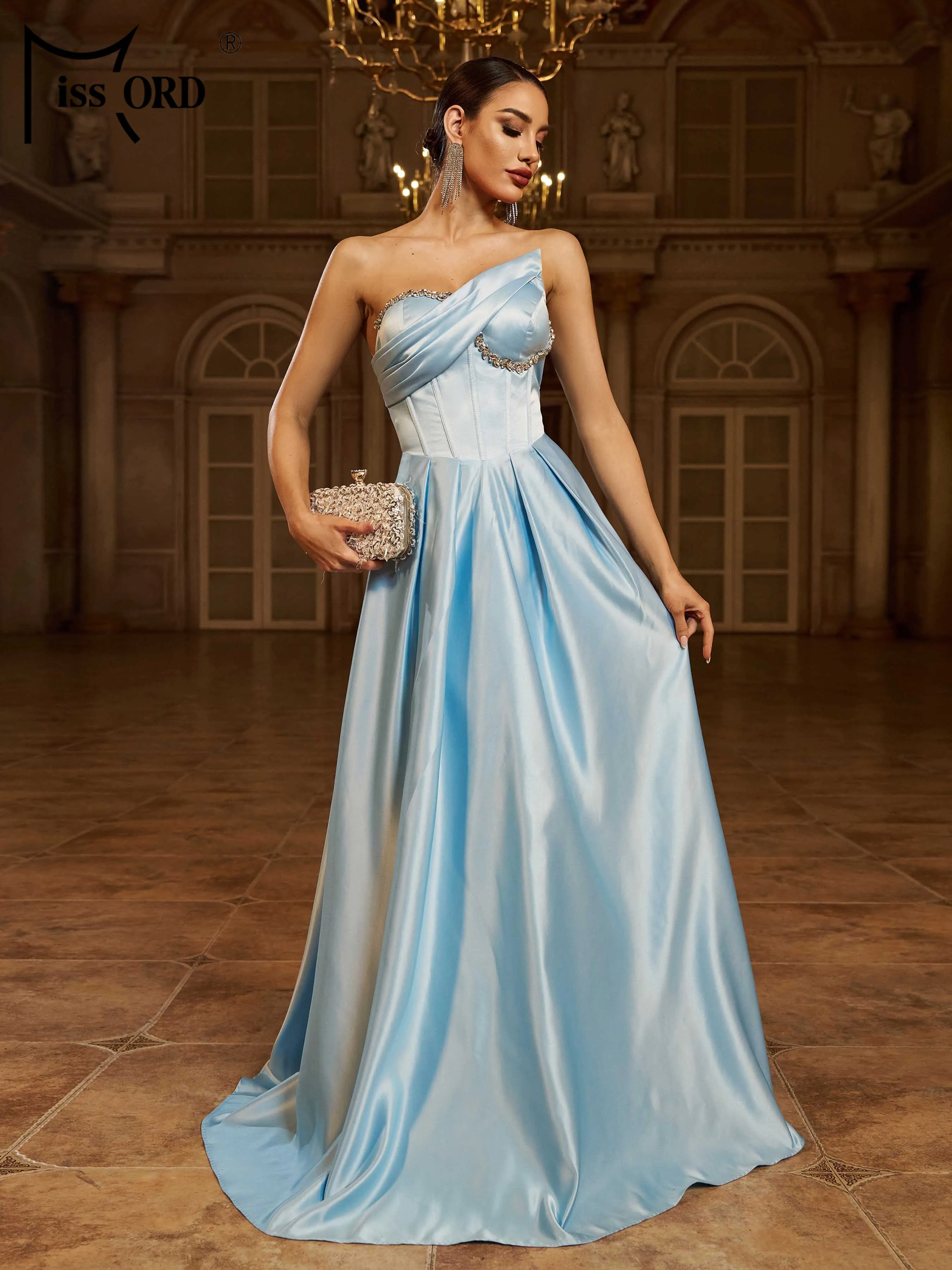 Missord 新しいストラップレス A ラインイブニングドレス結婚式誕生日パーティーフォーマルな機会卒業マキシウエディングマキシドレス