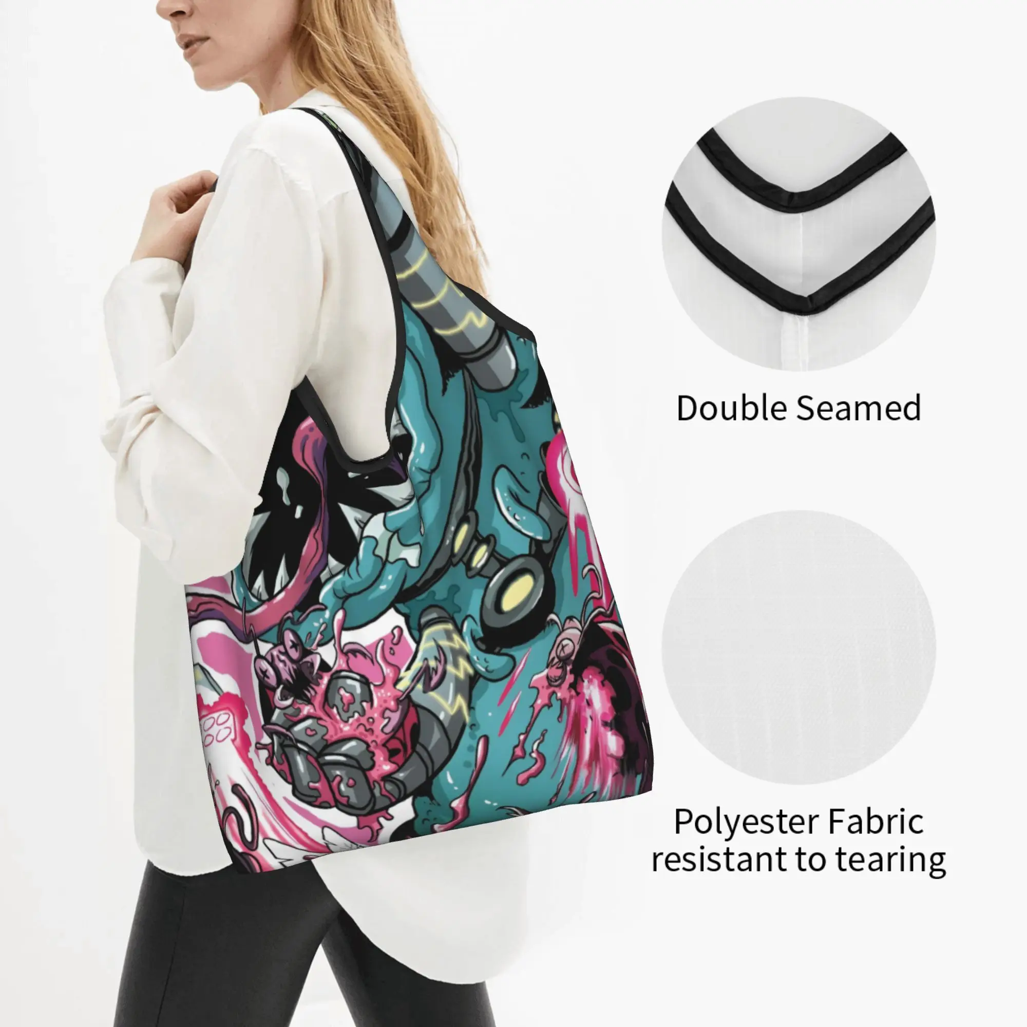 Z-Zims Cartoon Movie Groceries Shopping Bag Funny Shopper Tote Shoulder Bag Big Capacity Portable Japan Comic Handbag