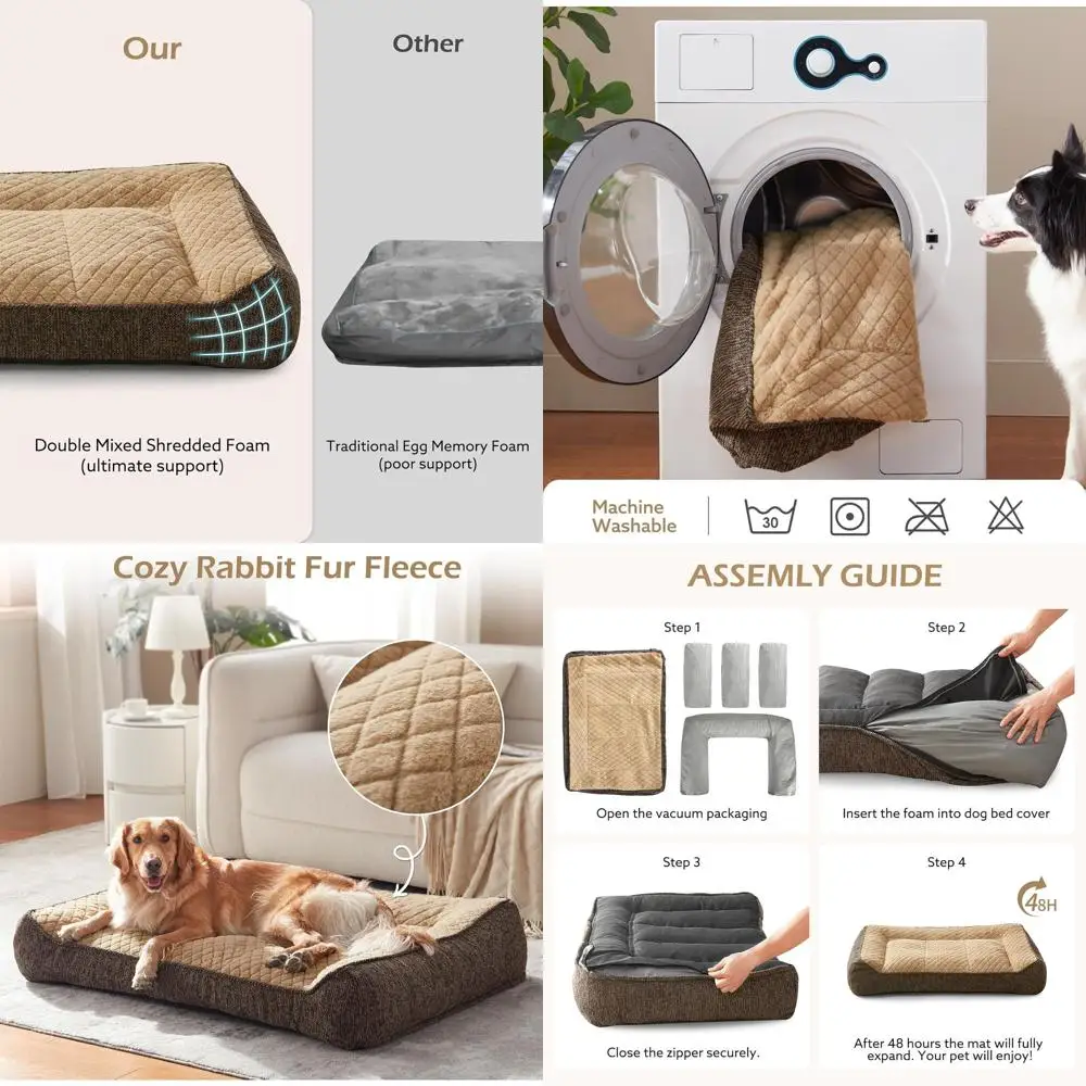 

Large Orthopedic Dog Bed with Sides, Extra Thick Support for Big Dogs, Ultra Soft Couch Bed, Brown, 42x30 inches