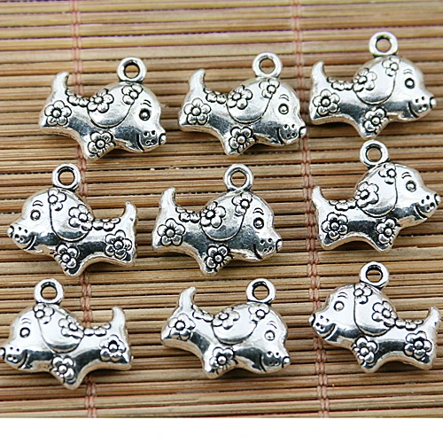 

10PCS 16.8*14.8mm hole 1.6mm Tibetan silver tone flowers little dog design charms EF1564