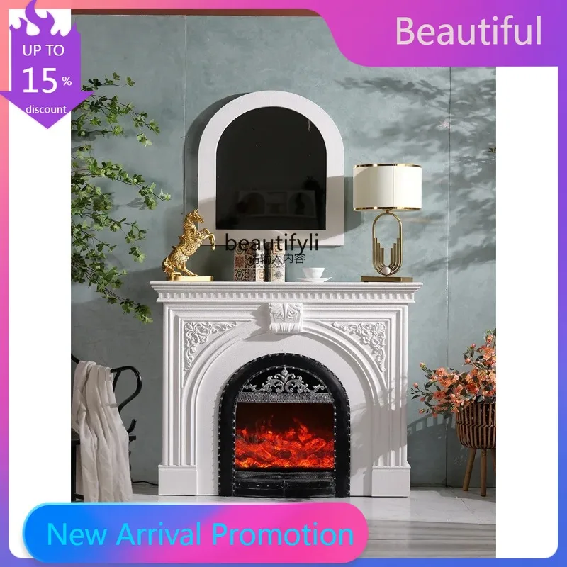 

D071 French carved fireplace simulation fire solid wood arched door TV background wall living room decorative cabinet furniture