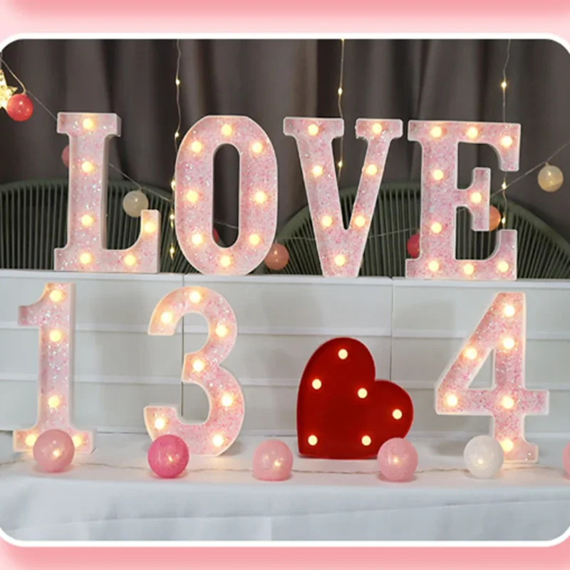 16cm Pink LED Letter Light Letter Emitting Number Light Proposal Party Wall Home Battery Night Light Valentine\'s Day Decor