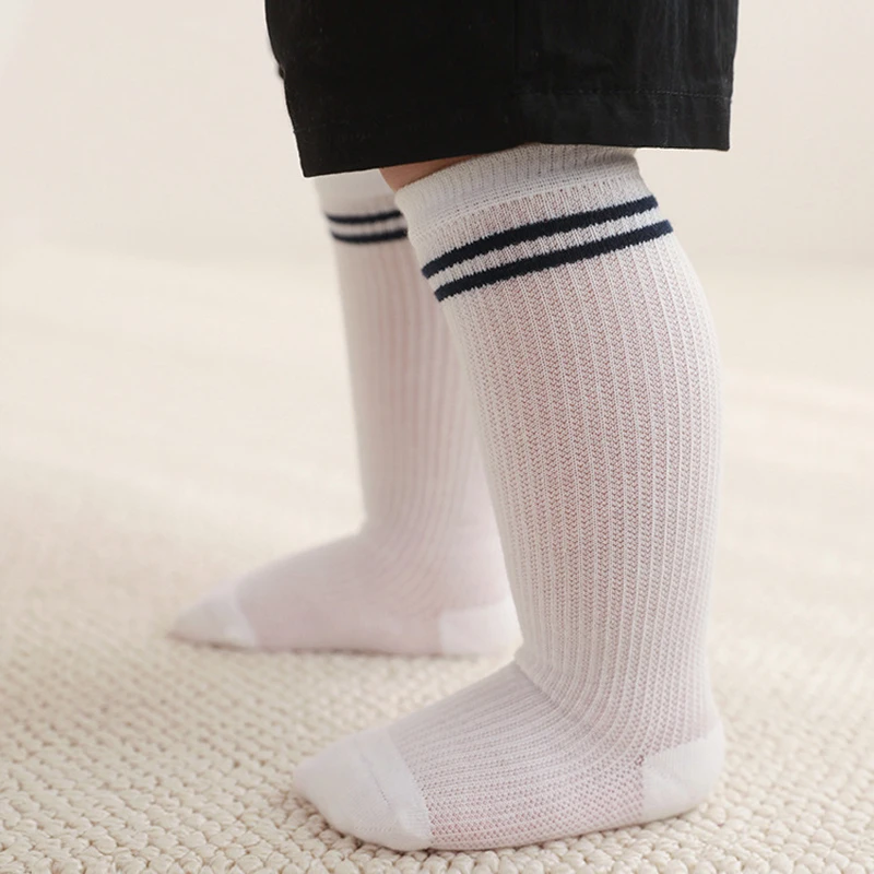 Baby Socks New Summer Preppy Newborn Toddler Kid Black Striped Mesh Long Sock Soft Cotton Girl Boy Boneless Floor Socks 0-8Y