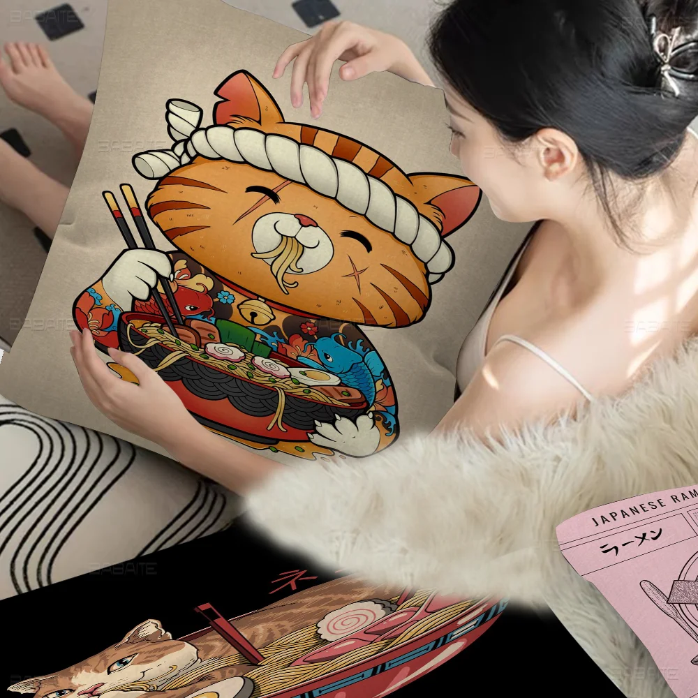 

Japanese Foods Ramen Cats Pillow Cover Design Cushion Cover Decor Holiday Decorati