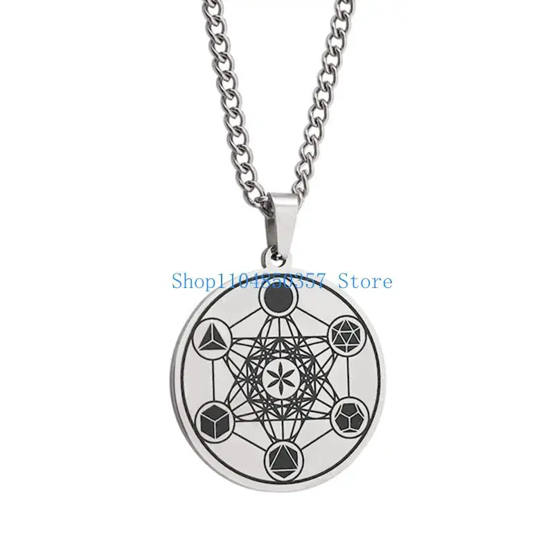 

652F Mens Necklace Angel Seal Solomon Male Ogan Metatron Life Amulet-