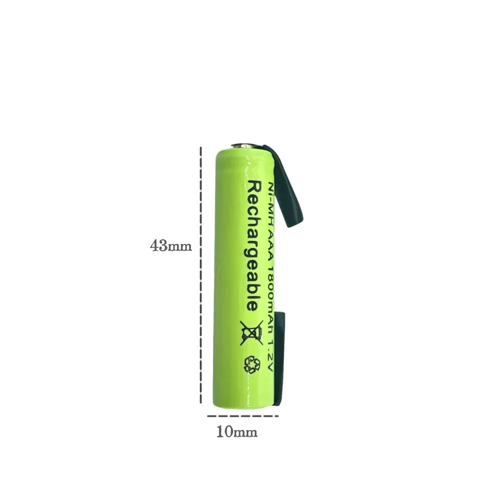 1800mAh 1.2V AAA NiMH Rechargeable Battery Cell With Solder Lug DIY Repair Battery, For Philips Braun Electric Shaver Toothbrush