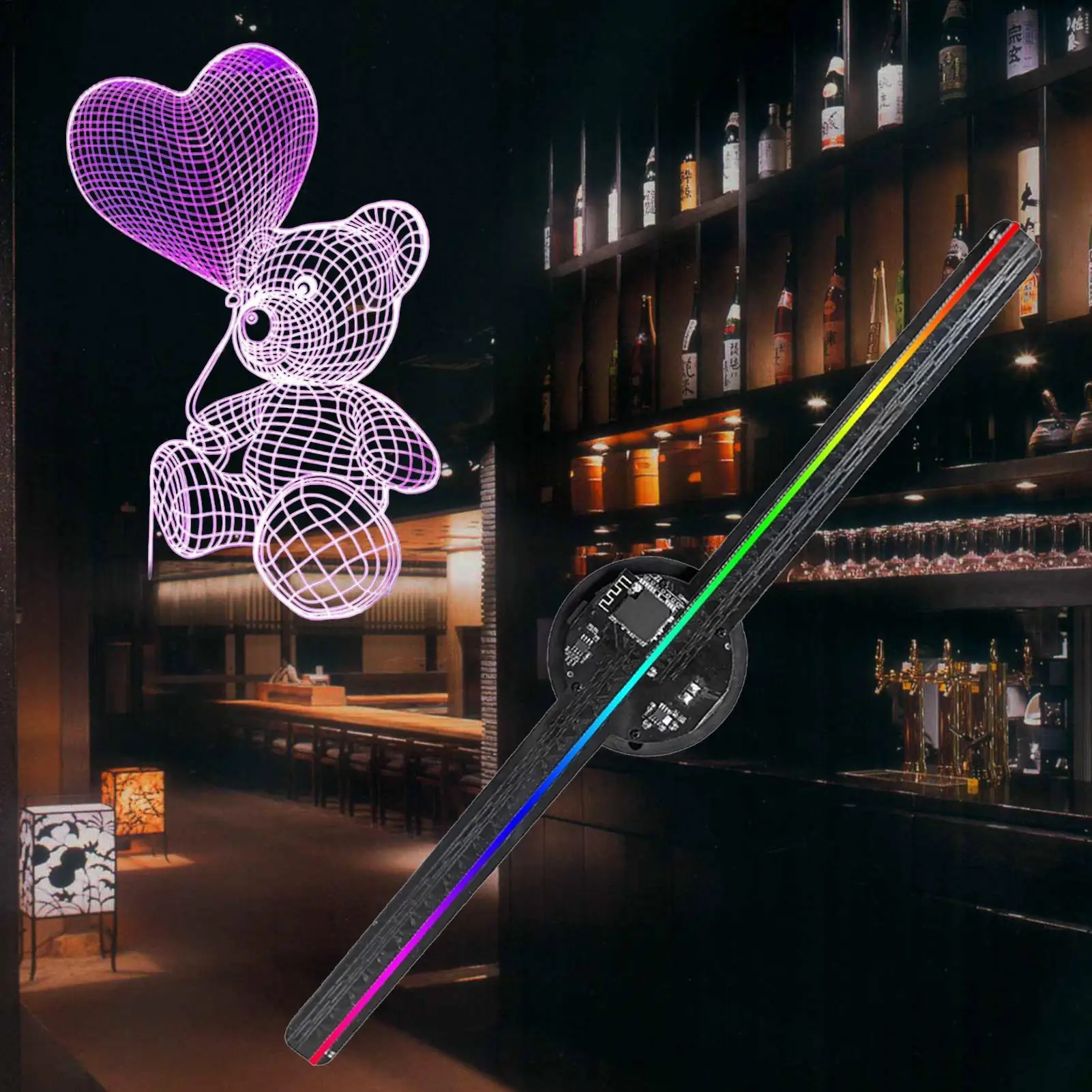 عيد الميلاد الثلاثية الأبعاد طقم جهاز عرض مروحة LED ثلاثية الأبعاد ضوء عرض الهولوغرام مع جهاز التحكم عن بعد/واي فاي عطلة هدية تزيين المنزل