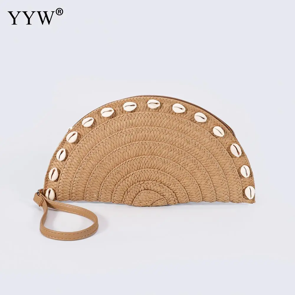 Corn Husk Weave Dinner Clutch Bag Women\'s Fashion Simple Solid Straw Large Purse Woman Summer Casual Vacation Ladies Wallet 2023