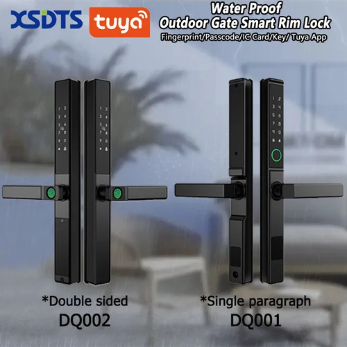 Cerradura de puerta inteligente de doble cara, tarjeta de contraseña impermeable con huella dactilar, aplicación Tuya, corte en puente para puerta de rejilla corredera de empuje para exteriores