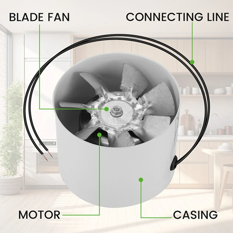 4 Inch Inline Duct Fan Air Ventilator Metal Pipe Ventilation Exhaust Fan Mini Extractor Bathroom Toilet Wall Fan