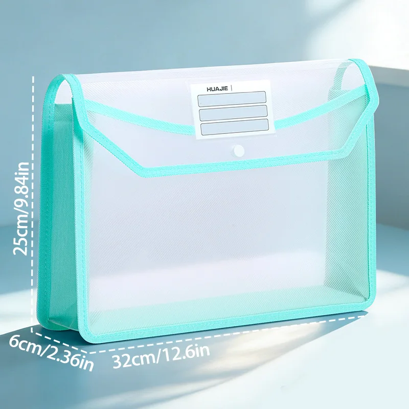 Huajie Thicken Waterproof Snap Document Bag, Transparent Large Capacity Student Subject Storage Pouch