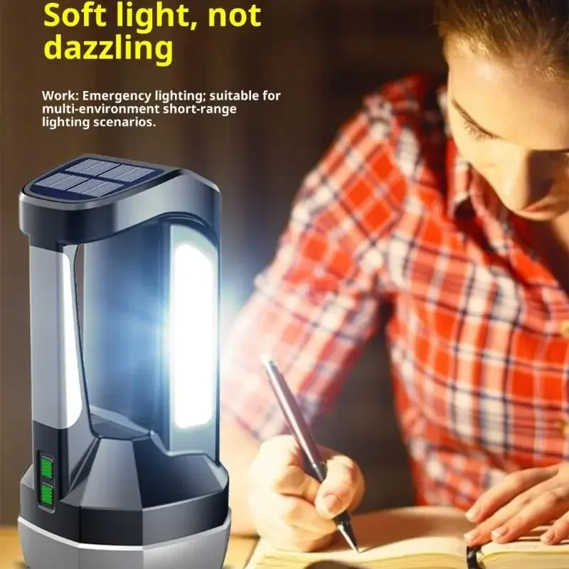 Portable Solar Hand Crank USB Rechargeable Flashlight 4000mAh Battery Side Light Waterproof for Outdoor Camping F19E