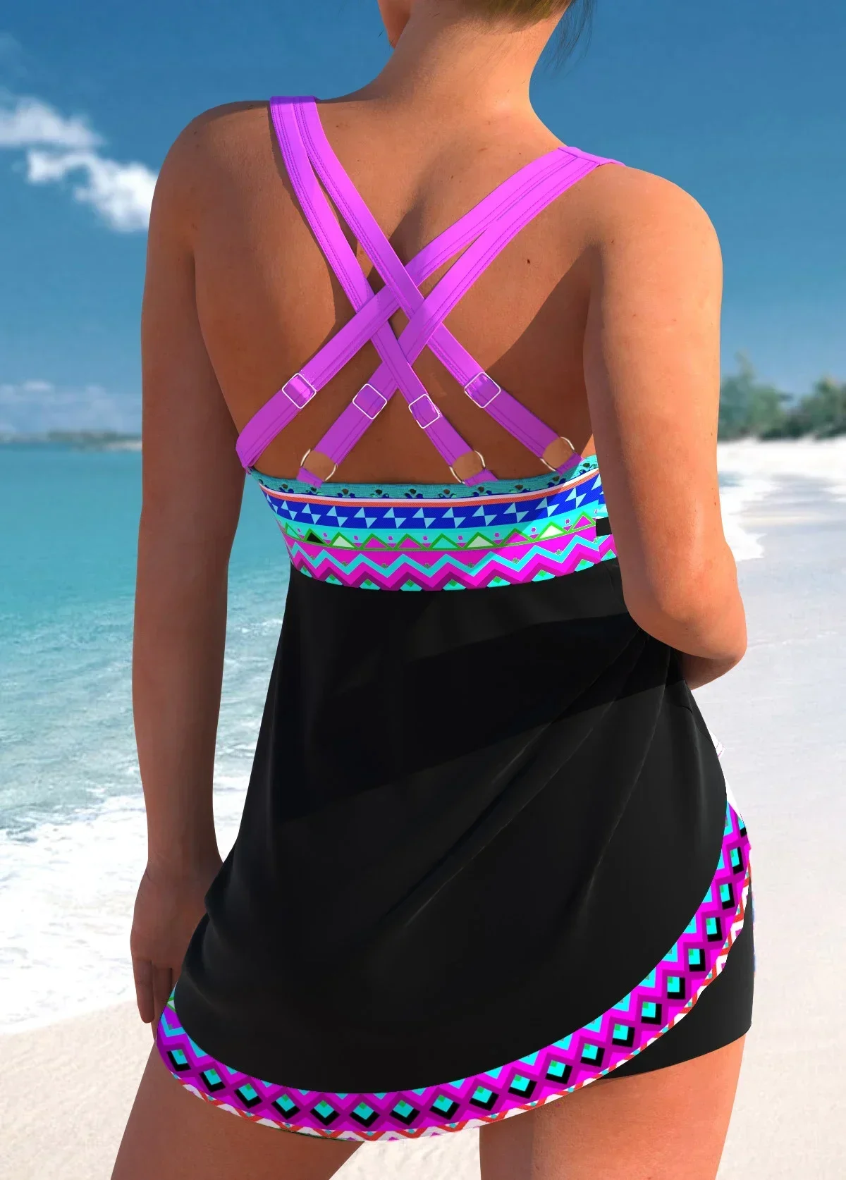 

Summer New Women's 3D Printed Two-piece Fashionable and Sexy Beach Vest Shorts Swimsuit S-6XL
