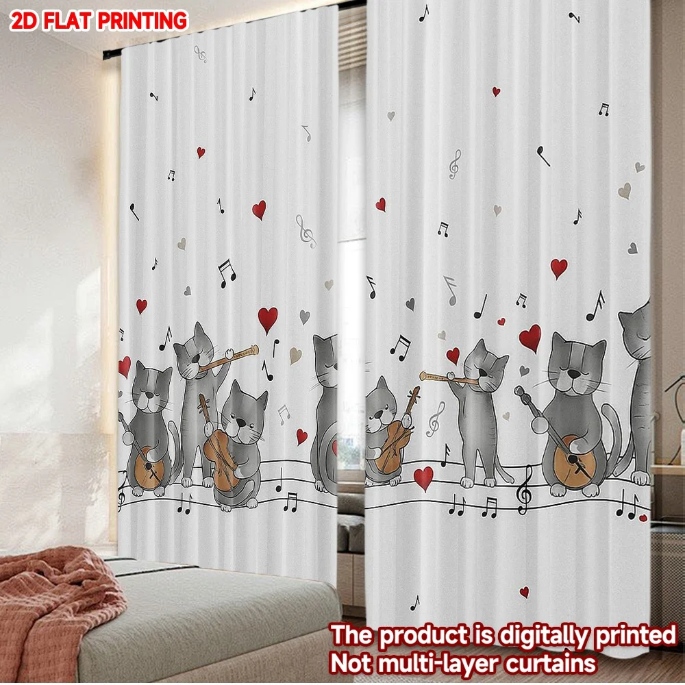 2D-Flachdruck, 2 Stück Szenenvorhänge, Kitty-Druck, digital bedruckte Polyester-Vorhänge, Familienparty-Dekoration für Urlaubspartys