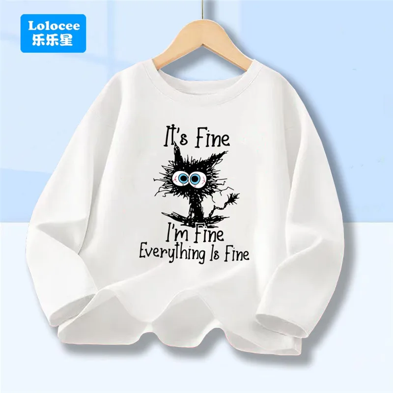 كل شيء جيد تي شيرت مضحك الساخرة القط طويلة الأكمام ملابس علوية من القطن الاطفال خمر الشارع الشهير المراهقين تي شيرتات رائع FCM01