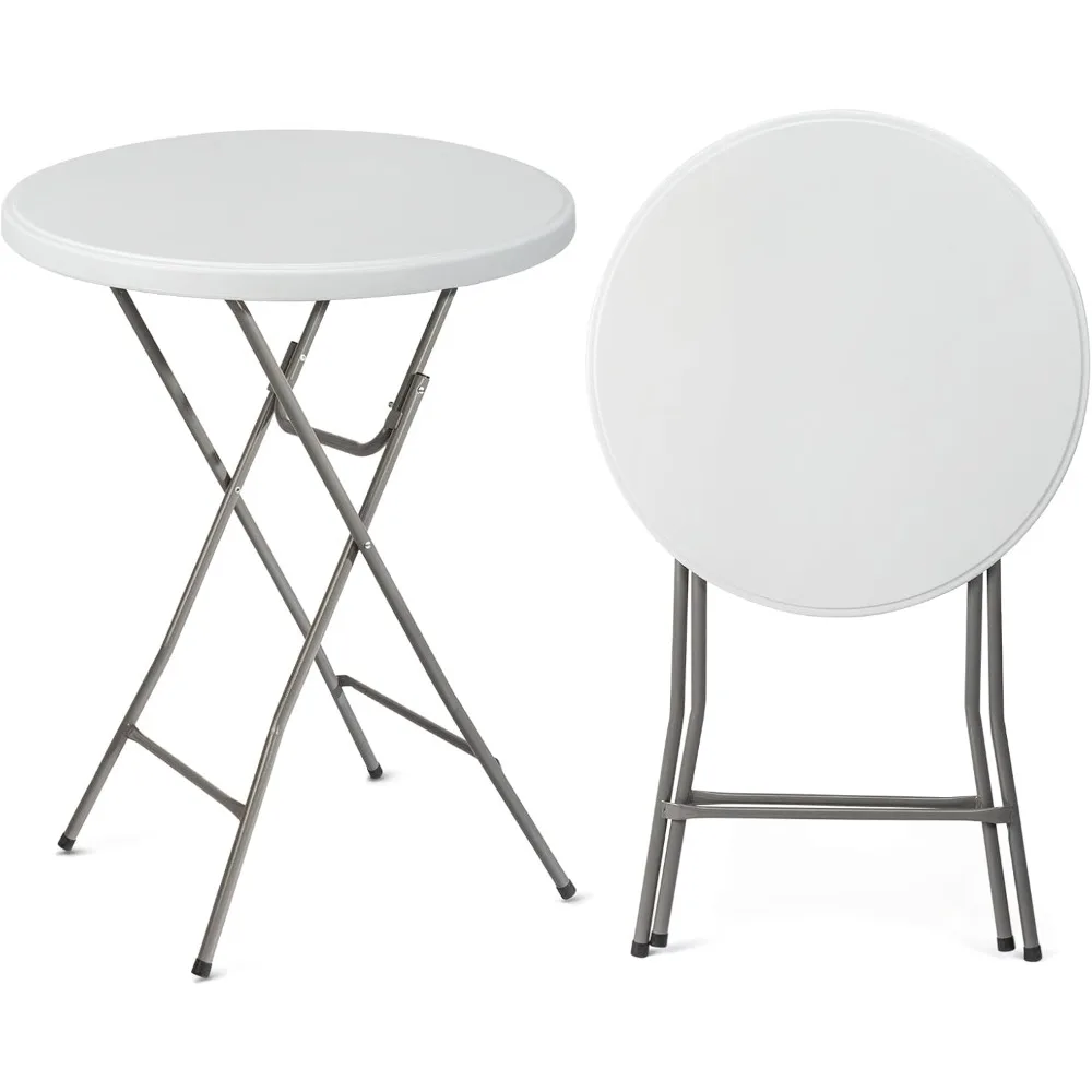 

32" Plastic Folding Round Table Bar Height, HDPE Matrial with Gray Metal Finish, High Top Table for Outdoor Party, Cafes, Resta