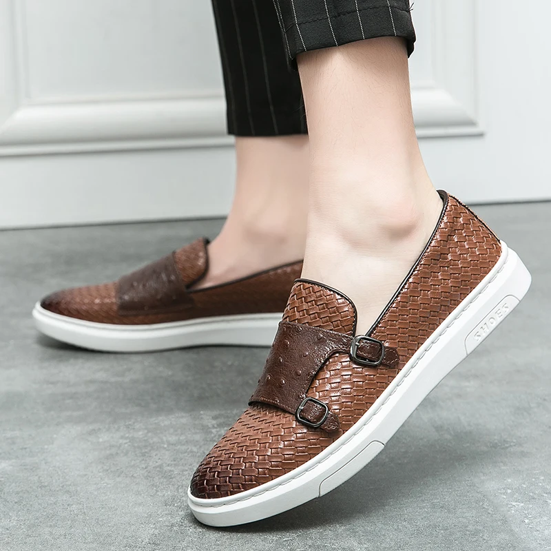 

European Station Lefu Men Shoes Black Brown Casual Tassel Shoes Thick Sole Checkered Outdoor Driving Shoes 38-46 Men Shoes