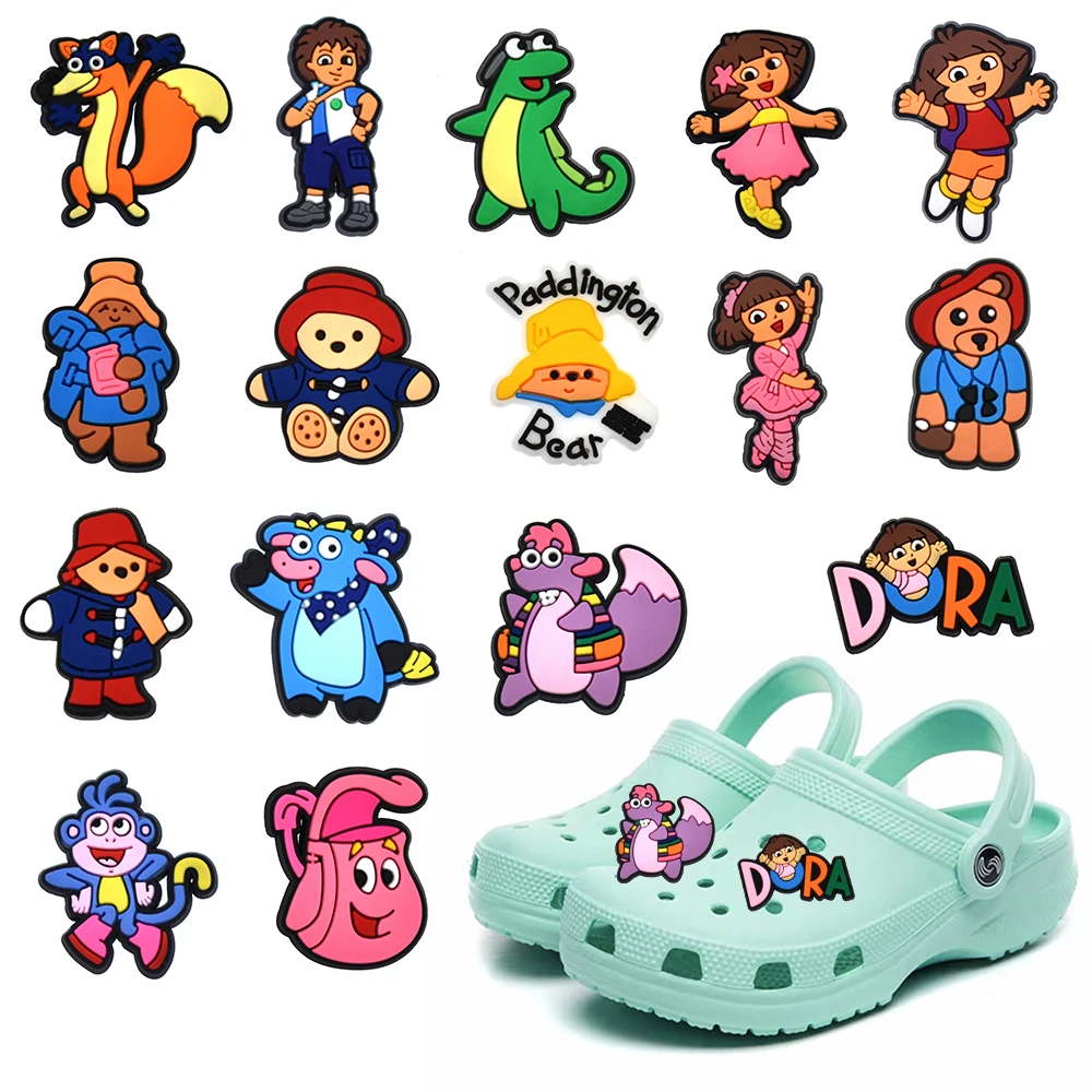 16Pcs Cartoon Shoe Charms Set For Slides Clog Sandals Shoe Decorations Accessories Buckle For Christmas Birthday Gift