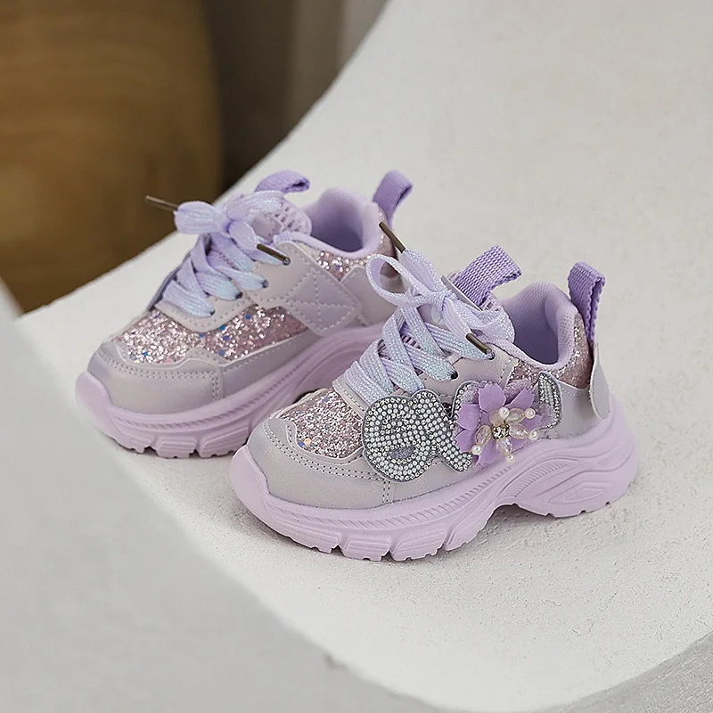 Tenis Brand Girl Shoe 2025 Autumn New Water Diamond Princess Shoe Fashion Glitter Kid Shoes Tennis Female Versatile Girl Sneaker