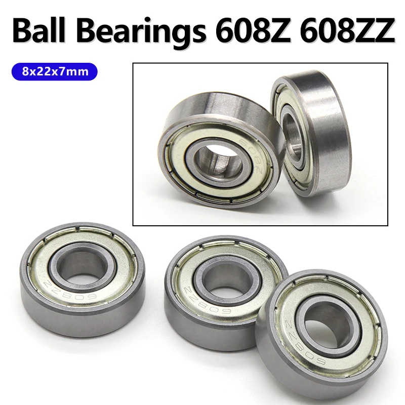 Rodamientos de Bolas 608Z 608ZZ de 8x22x7mm, Rodamientos de Bolas Miniatura de Ranura Profunda de Acero al Carbono para Patinetas, Scooters y Piezas de Impresoras 3D, 5/10/50 Unidades
