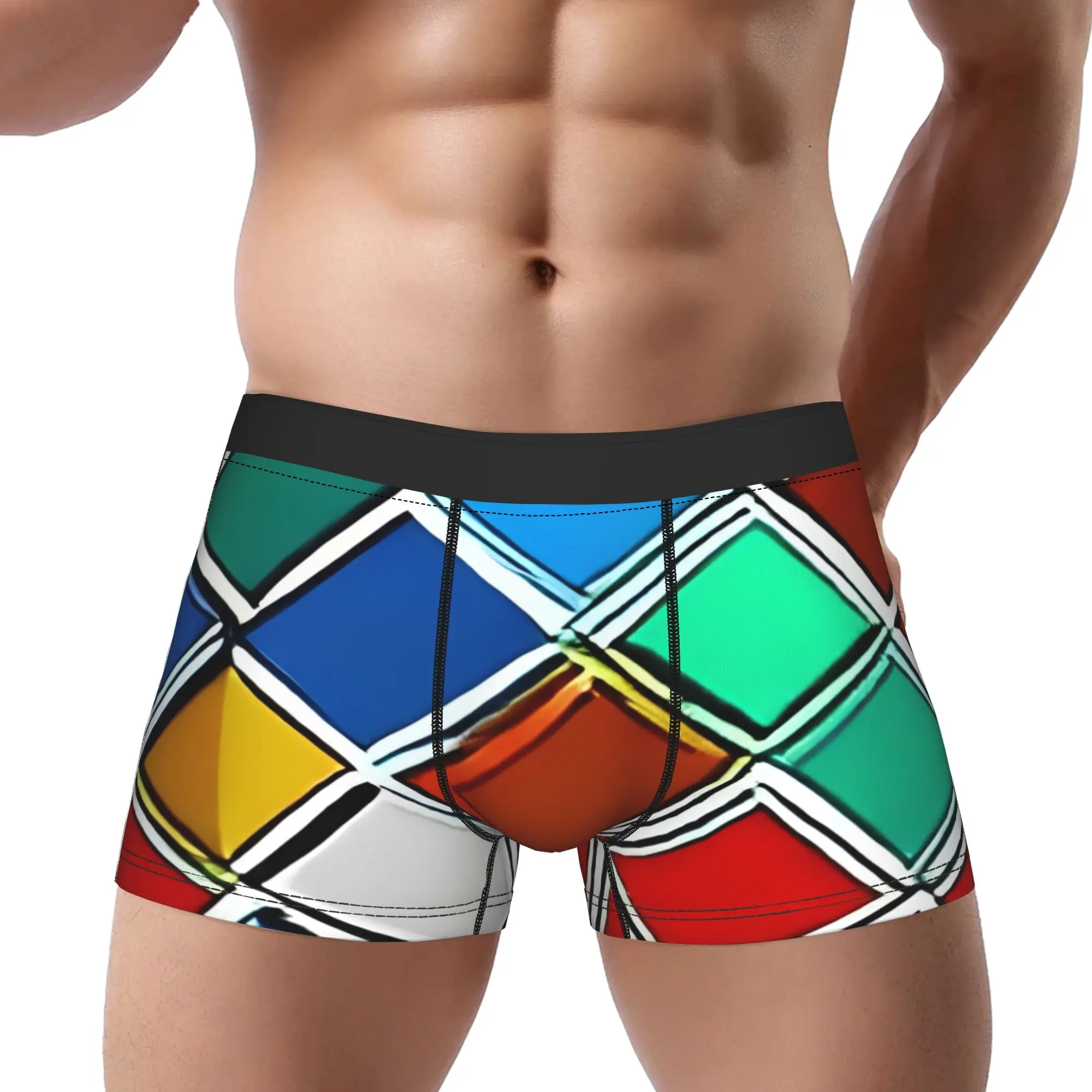 Abstract Colorful Diamond Pattern Underpants Homme Panties Male Underwear Abstract Ventilate Shorts Boxer Briefs