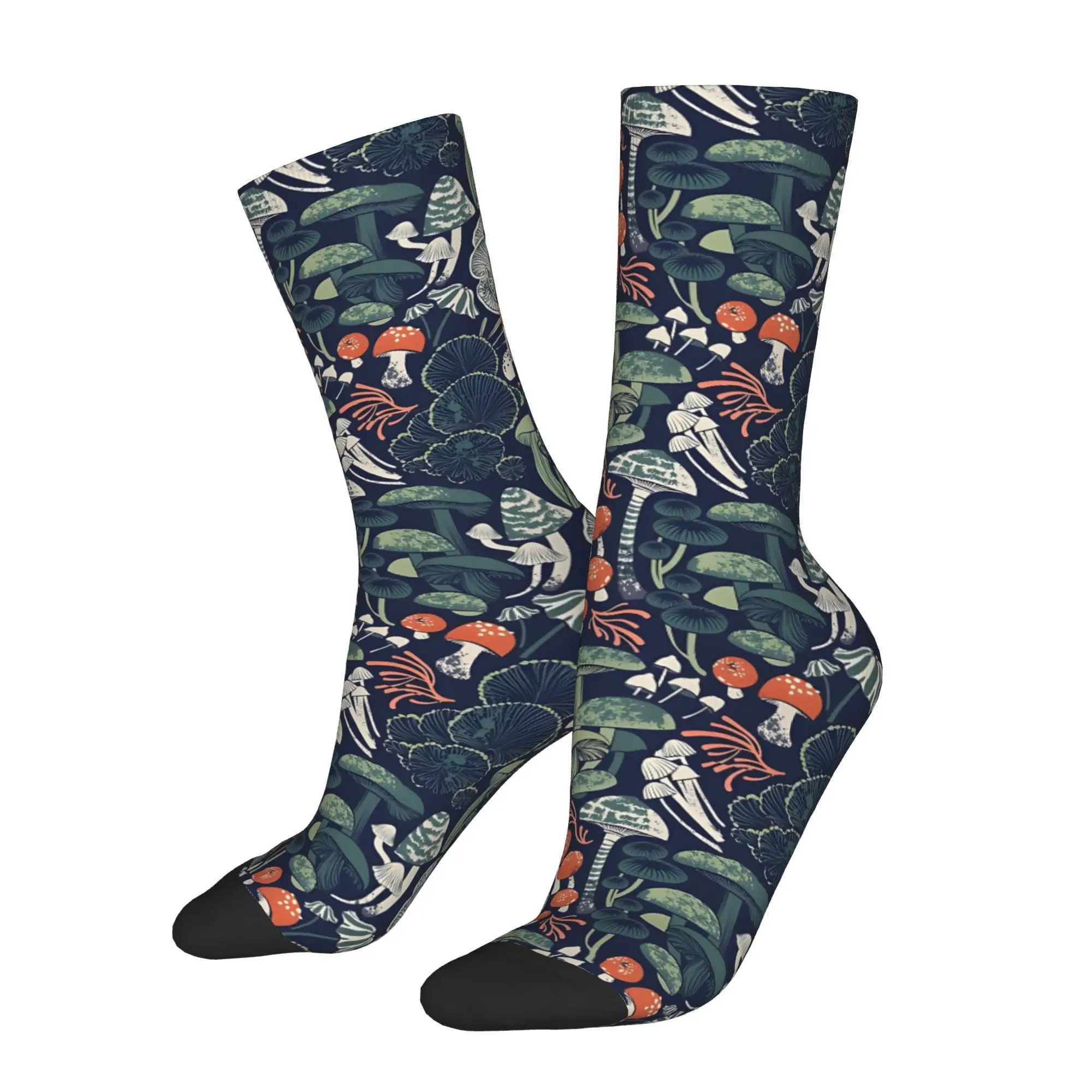 

1pc Midnight Background Sage And Forest Wild Mushrooms Printed Men's Socks Novelty Harajuku Pattern Crew Sock Casual Gift