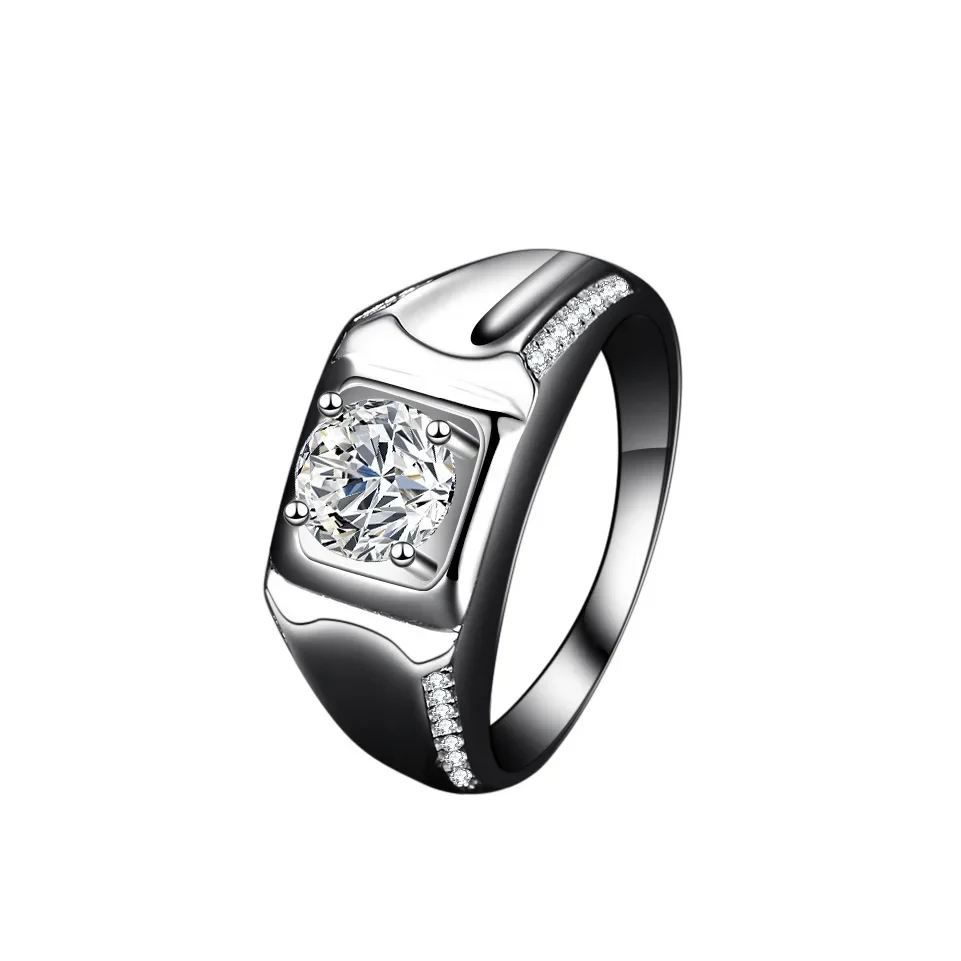 18k ouro branco platina pt950 jóias anéis de luxo para homens moissanite 1 ct d vvs1 incrustação diamante pedra noivado casamento