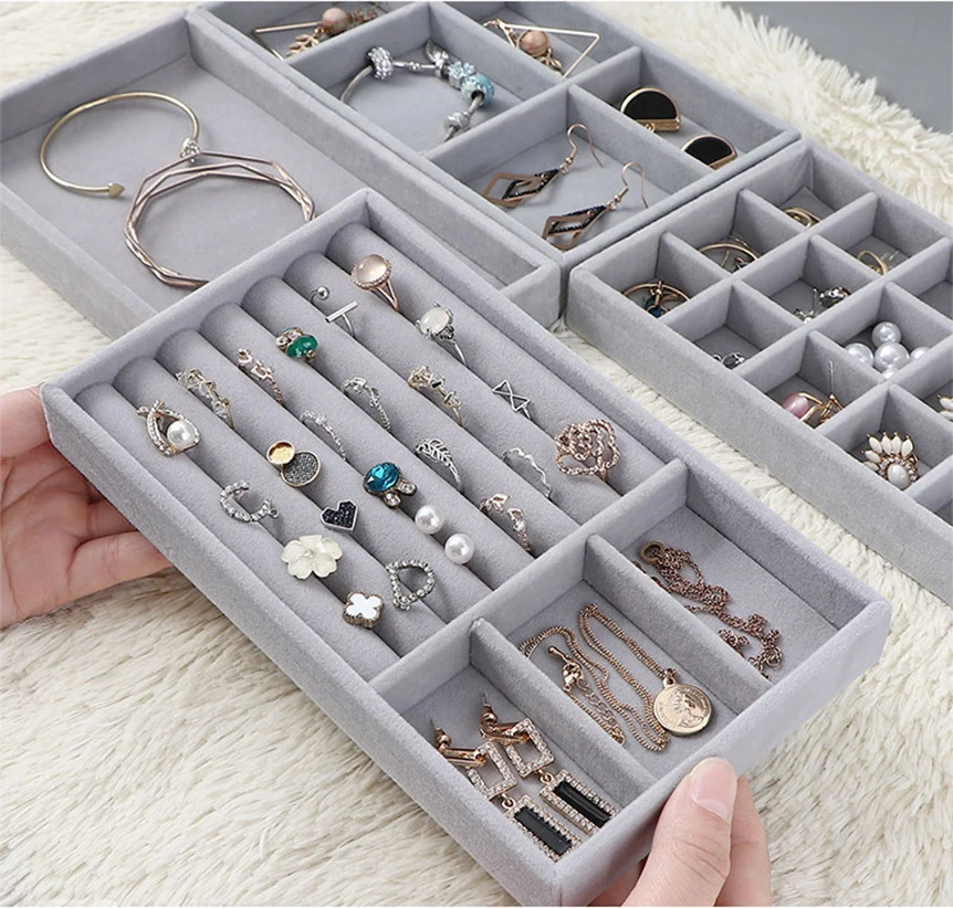 Soft Velvet Stackable Jewelry Tray Case Ring Earrings Necklace Display Holder Storage Box Portable Jewellery Organizer Dropship