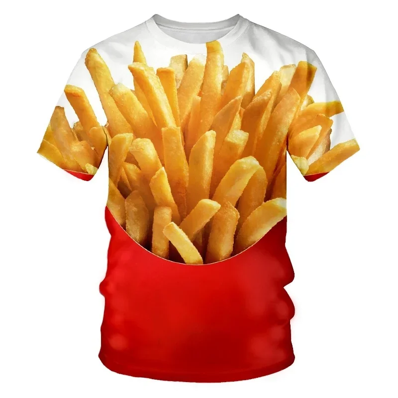

Men's Short Sleeve T-shirt, Creative Food Design, Burgers, Pizza, Steak, French Fries, Summer, 3D Printing, Children's Wear