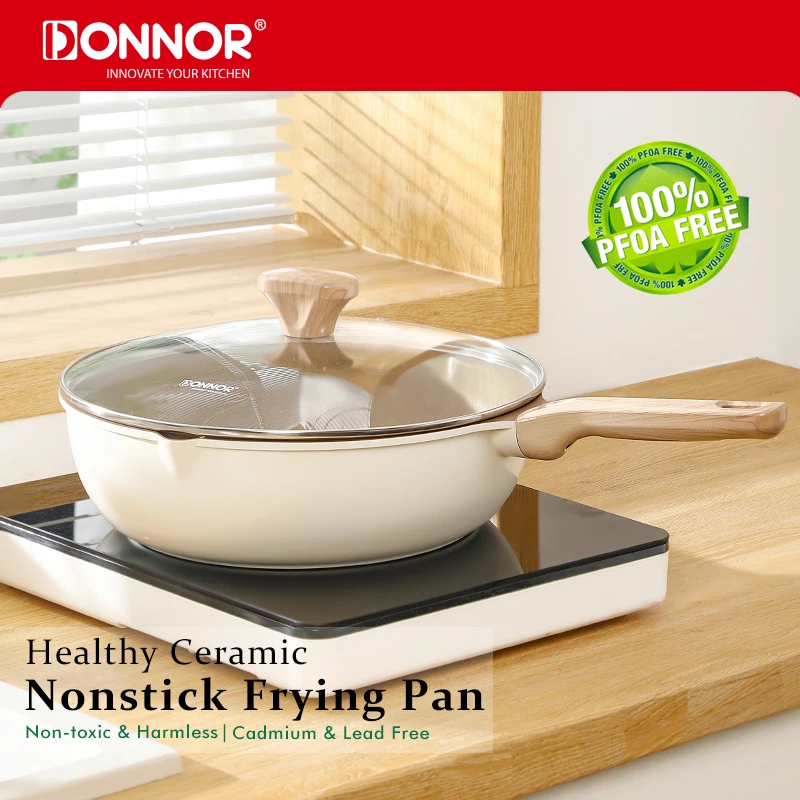 

Керамическая кастрюля DONNOR с антипригарным покрытием и крышкой, 12-дюймовая плита с ручкой с защитой от ожогов, емкость 5QT для природной/индукционной плиты