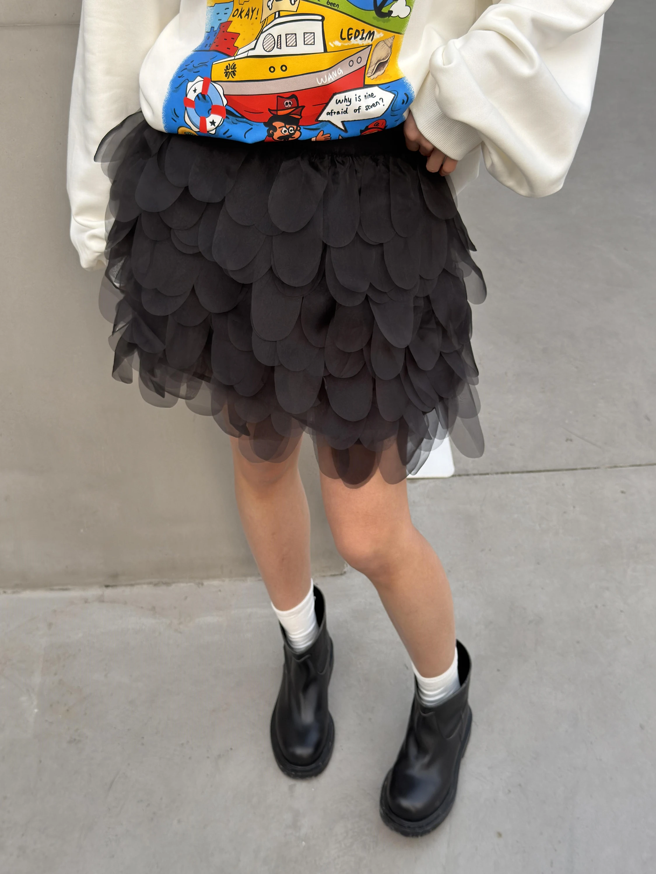 

Юбка-трапеция LEDIM WANG Весна 2026 с цветными блоками, эластичным поясом и перьями, женская, модная, из полиэстера, с декоративными 3D-элементами