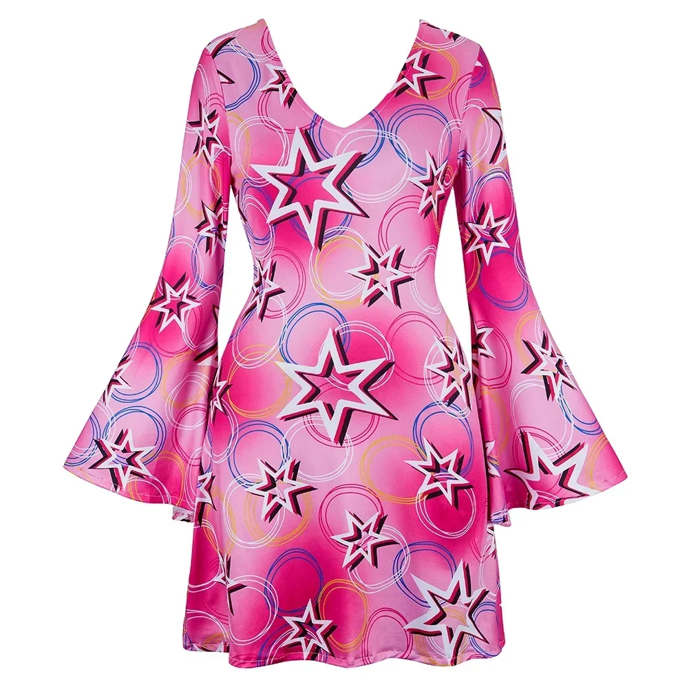 Vestido de discoteca para mujer, disfraz de baile hippie elegante, traje de discoteca con estampado retro de los años 60, 70, 80 y 90, disfraces de carnaval para fiesta de talla grande