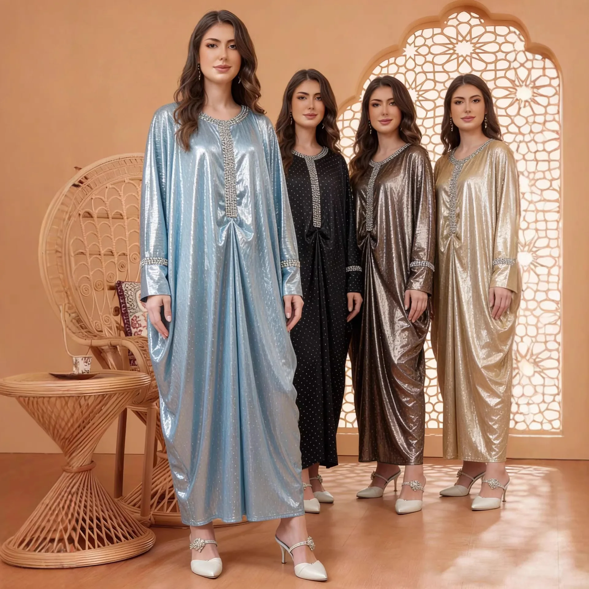 

Мусульманское платье Абая для женщин, Дубайский кафтан, праздничные платья на Ид, с бриллиантами, исламские платья, арабская длинная роба, джалабия, Рамадан, Марокко, абайи