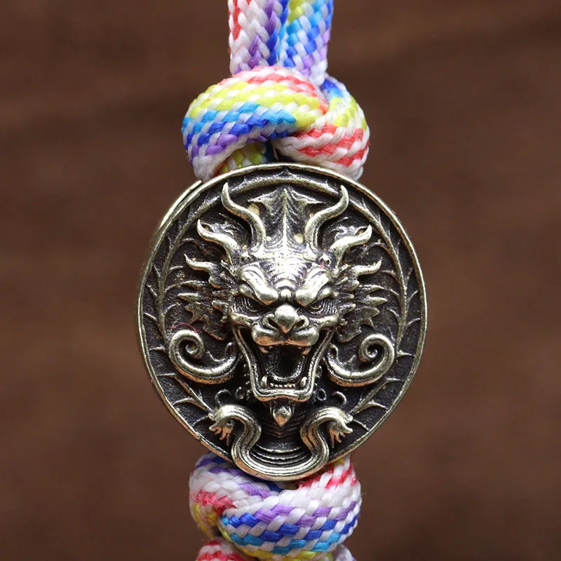 Dragon Head Brass Knife Beads DIY EDC Paracord Woven Lanyard Pendants Outdoor Umbrella Rope Bracelets Hangings Jewelry Accessory