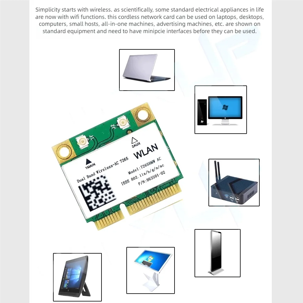 AC7265 7265HMW Network Card Mini PCI‑E Gigabit Dual‑Band for Bluetooth 4.2 Wireless Wifi AC7265 image 5