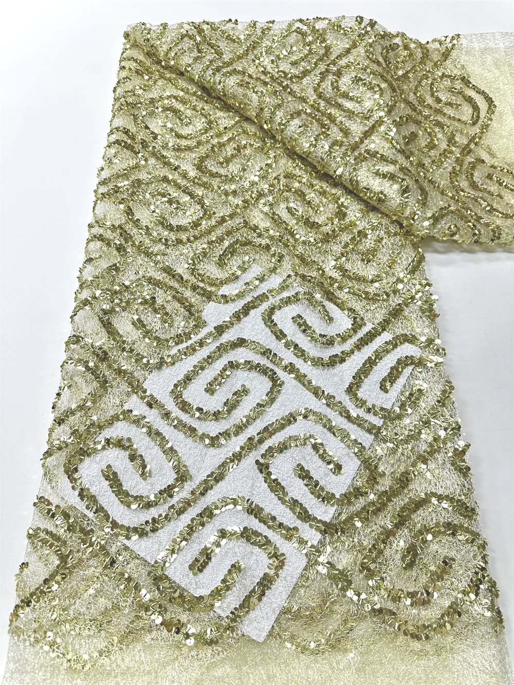 2026 جودة عالية الفرنسية النيجيري الترتر متعدد الألوان صافي الأفريقي تول شبكة تسلسل الدانتيل النسيج لفستان 5 ياردات #6