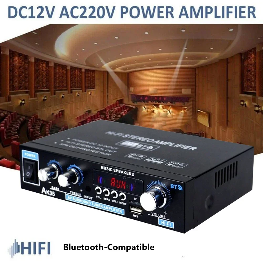 Home Power Amplifier CH 2.0 Bluetooth Bass Amp AK35 HIFI Digital Audio Amplifiers FM USB Remote 100-240V 12V