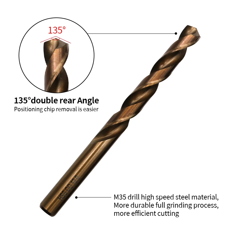 3.5mm-12.5mm Twist Drill Bit Straight Handle High Speed Steel Cobalt M35 Grinding for Stainless Steel Metal Reamer Drill Bit