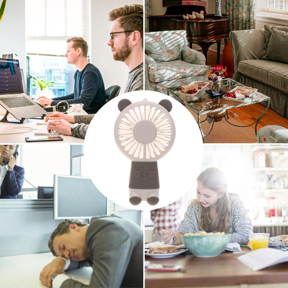 

Mini Handheld Fan Portable Grey Lightweight Plastic Small Quiet Night Light Fan for Home School Office Outdoor