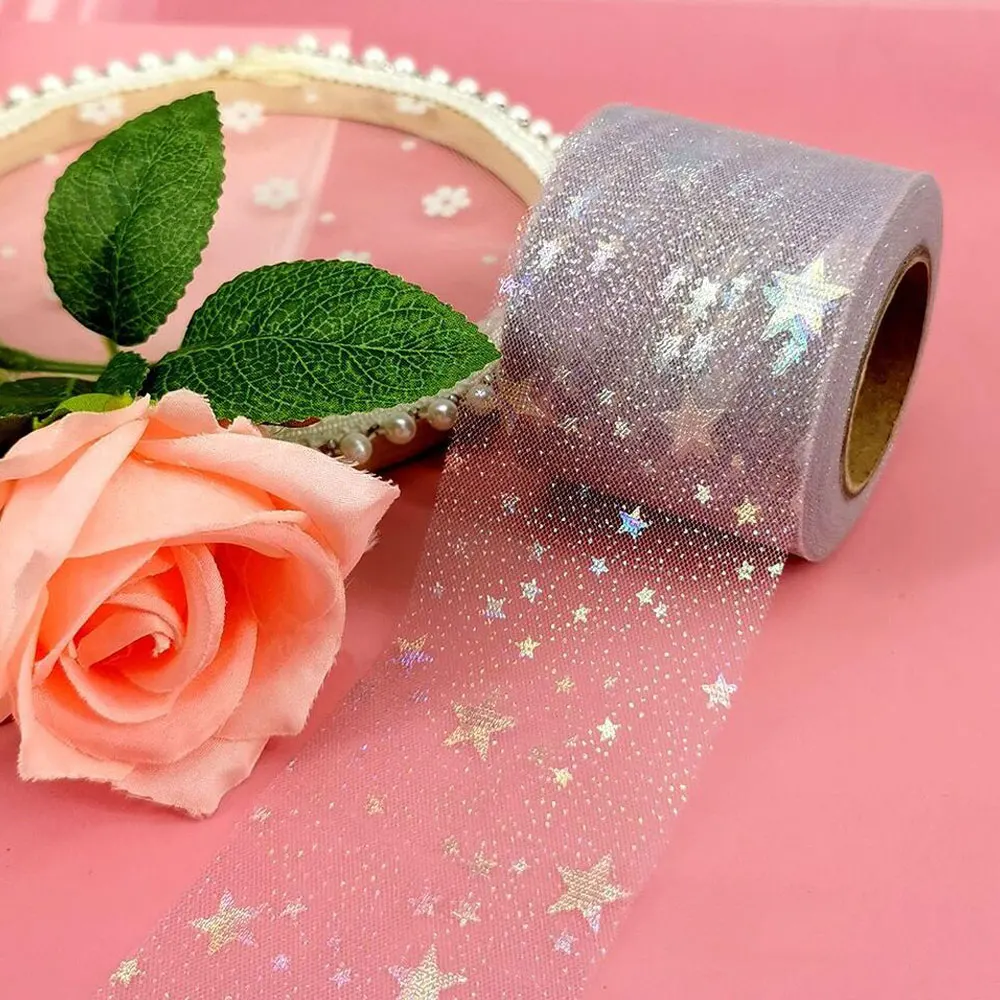 

1Pc 6cm*5yards Illusory Color Star Mesh Fabric Cake Top Decoration Ribbon Bow Soft Twill Tulle DIY Wedding Birthday Decoration