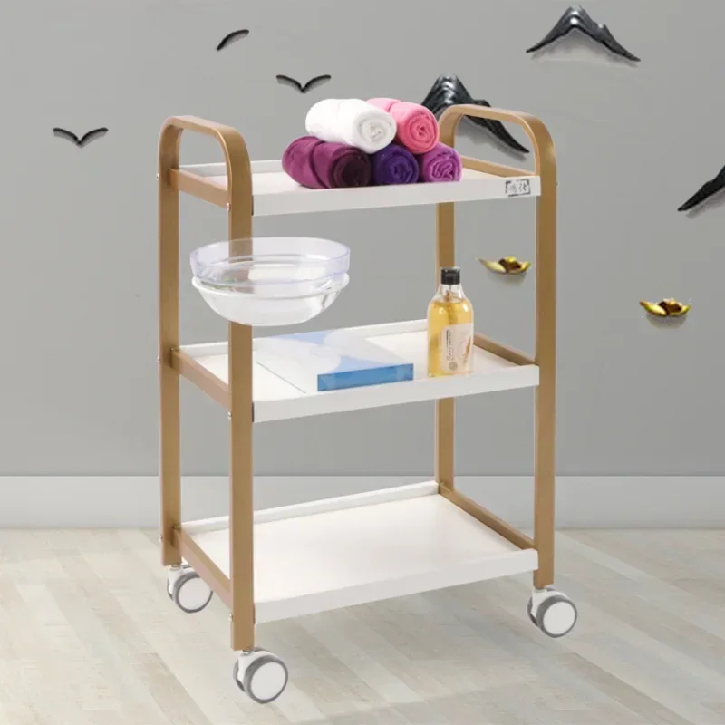 

Beauty Trolley Storage Golden Auxiliary Cart Salon Iron Trolly Laboratory carrito de almacenamiento con ruedas Wave Drawer