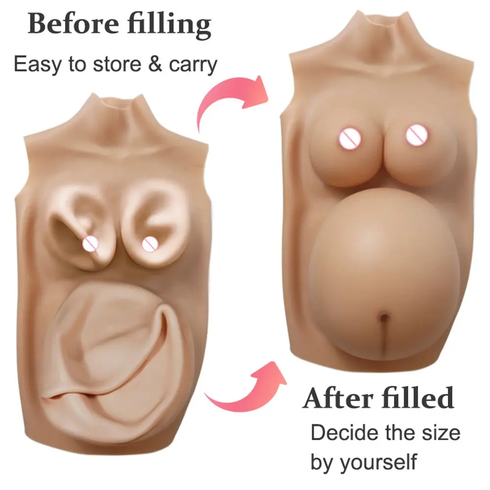 Inflatable Realistic Silicone Pregnancy Belly With D Cup Boobs Lifelike Pregnancy Tummy Suit for Women Cosplay Male to Female