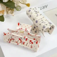 1pc New Sweet Square Floral Print Claw Clip for Spring and Summer Shark Clip Retro Floral Hair Clip Head - Image 2