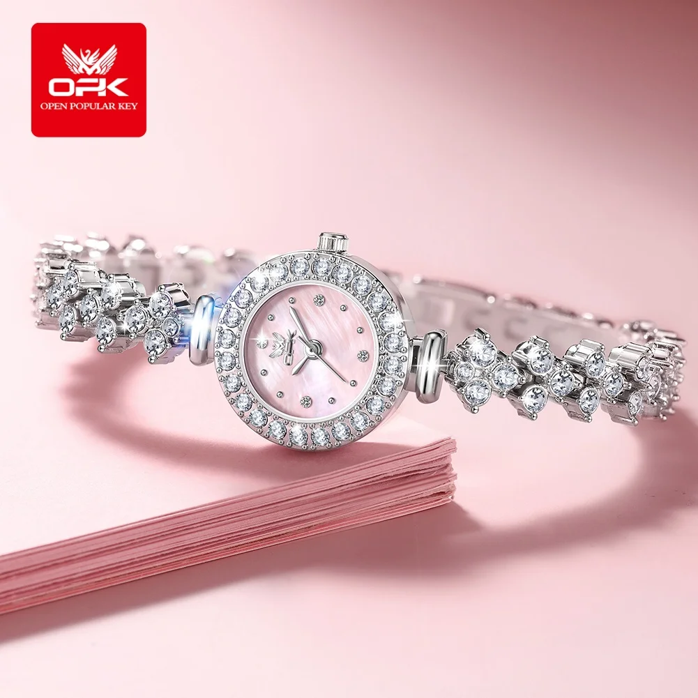 OPK 6057 Full Diamond Quartz Watches Women Luxury Elegant Fashion Wristwatch Zircon Inlay Original Waterproof Ladies Watch